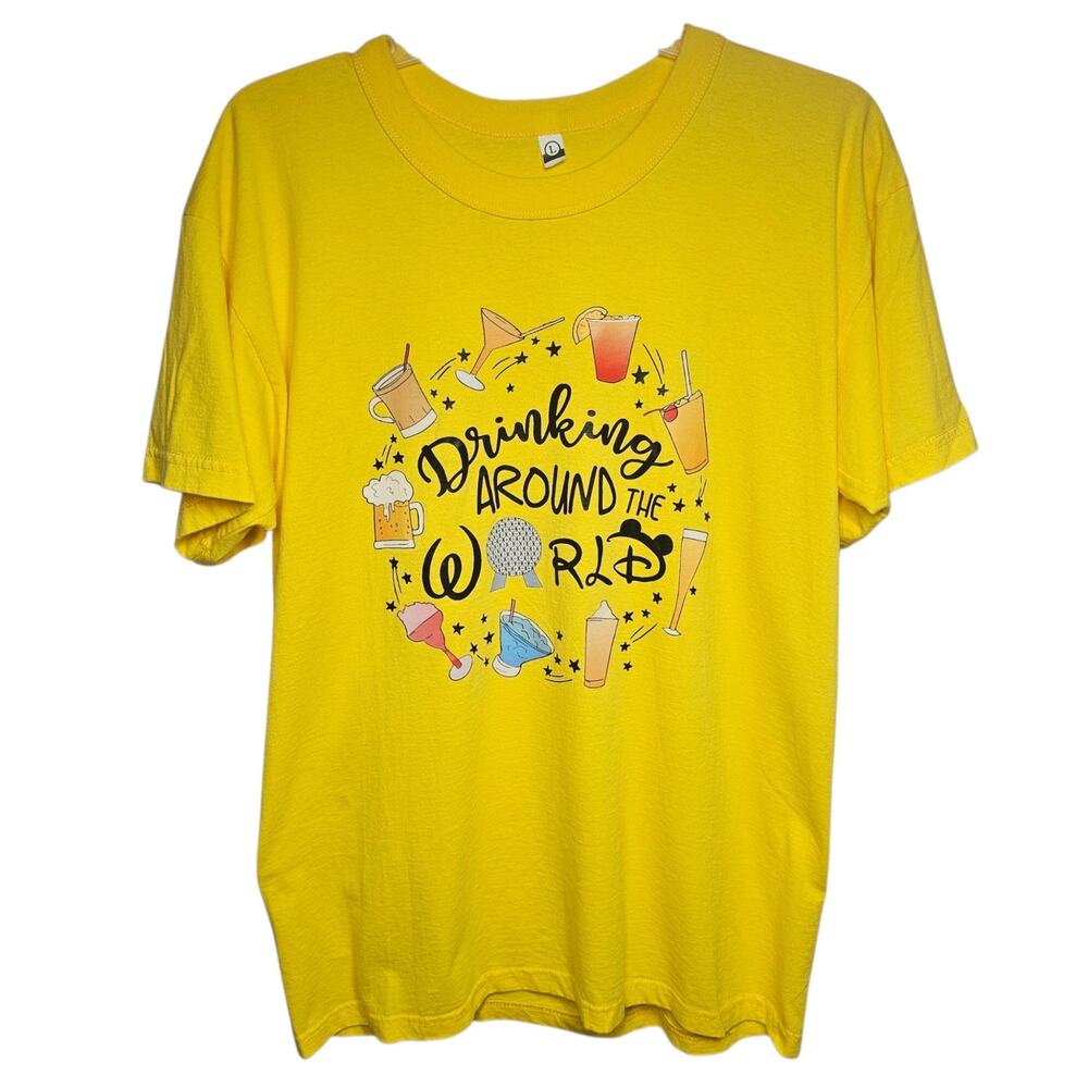 Unbranded Disney "Drinking Around the World" EPCOT Food & Wine Yellow Tee Size L